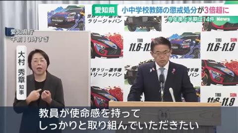 愛知県の小中学校教師の懲戒処分が急増　昨年度の同時期の3倍に